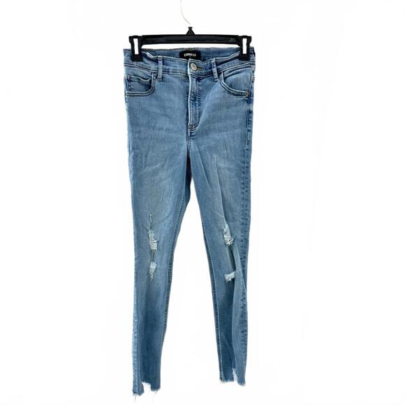 Express Denim - Express Distressed High Rise Light-Med Wash Stretch Ankle Legging Jeans- Size 2